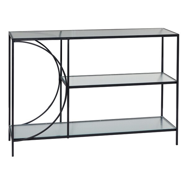 Rectangular Geometric Black Metal Console Table With Glass Top And Shelves 47.5" X 31.5" 48 x